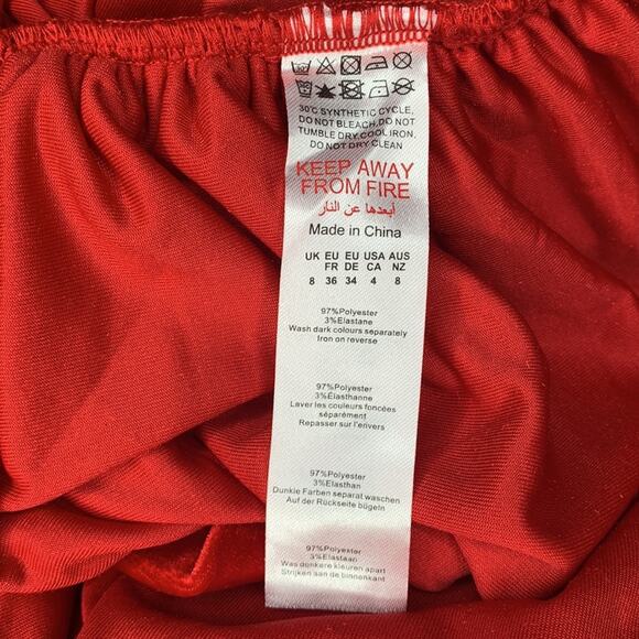 Boohoo NWT Velvet Bardot Cup Detail Mini Dress Size 4 Dark Red Cold Shou… - Picture 12 of 12